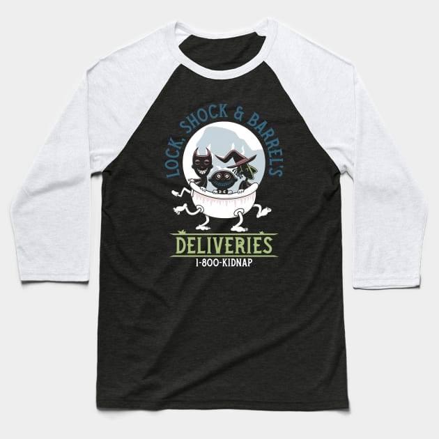 Lock, Shock & Barrel Deliveries - Nightmare - Creepy Cute Christmas Goth Baseball T-Shirt by Nemons